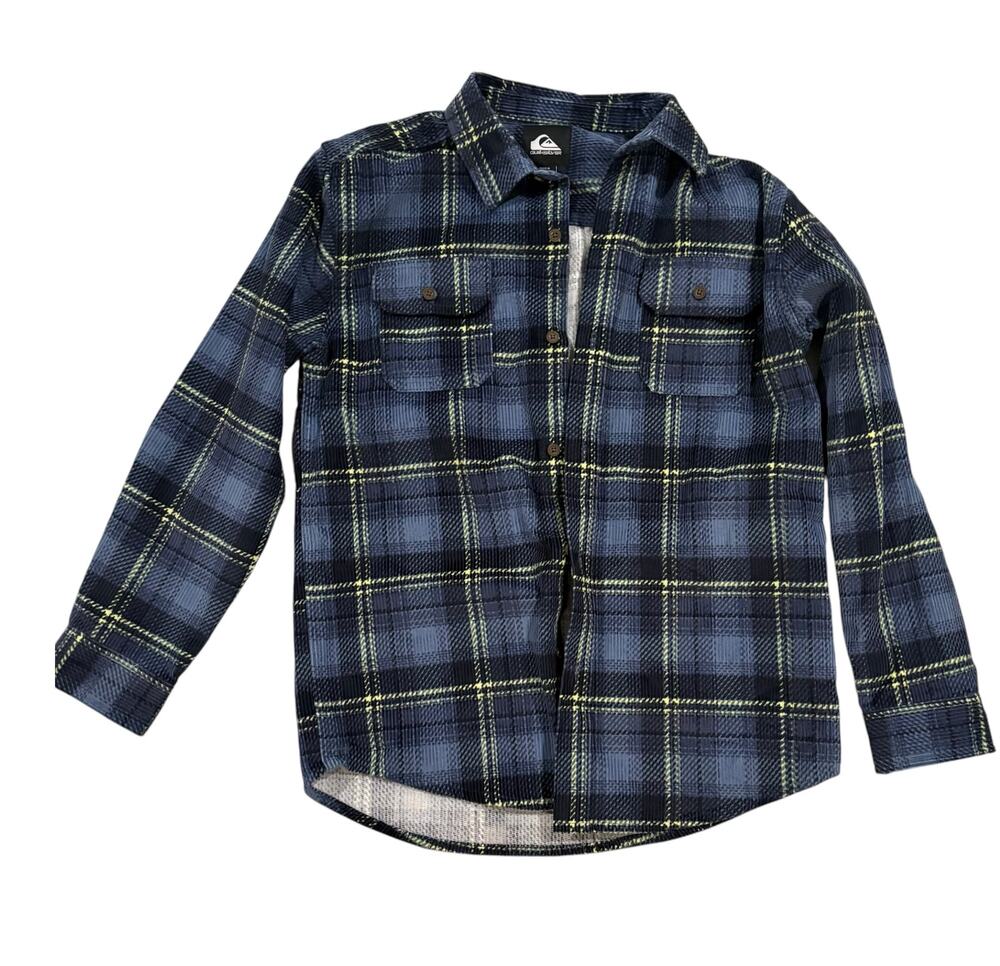 Quiksilver Youth Large Blue Plaid Flannel Shirt NWT 100% Cotton Button Up